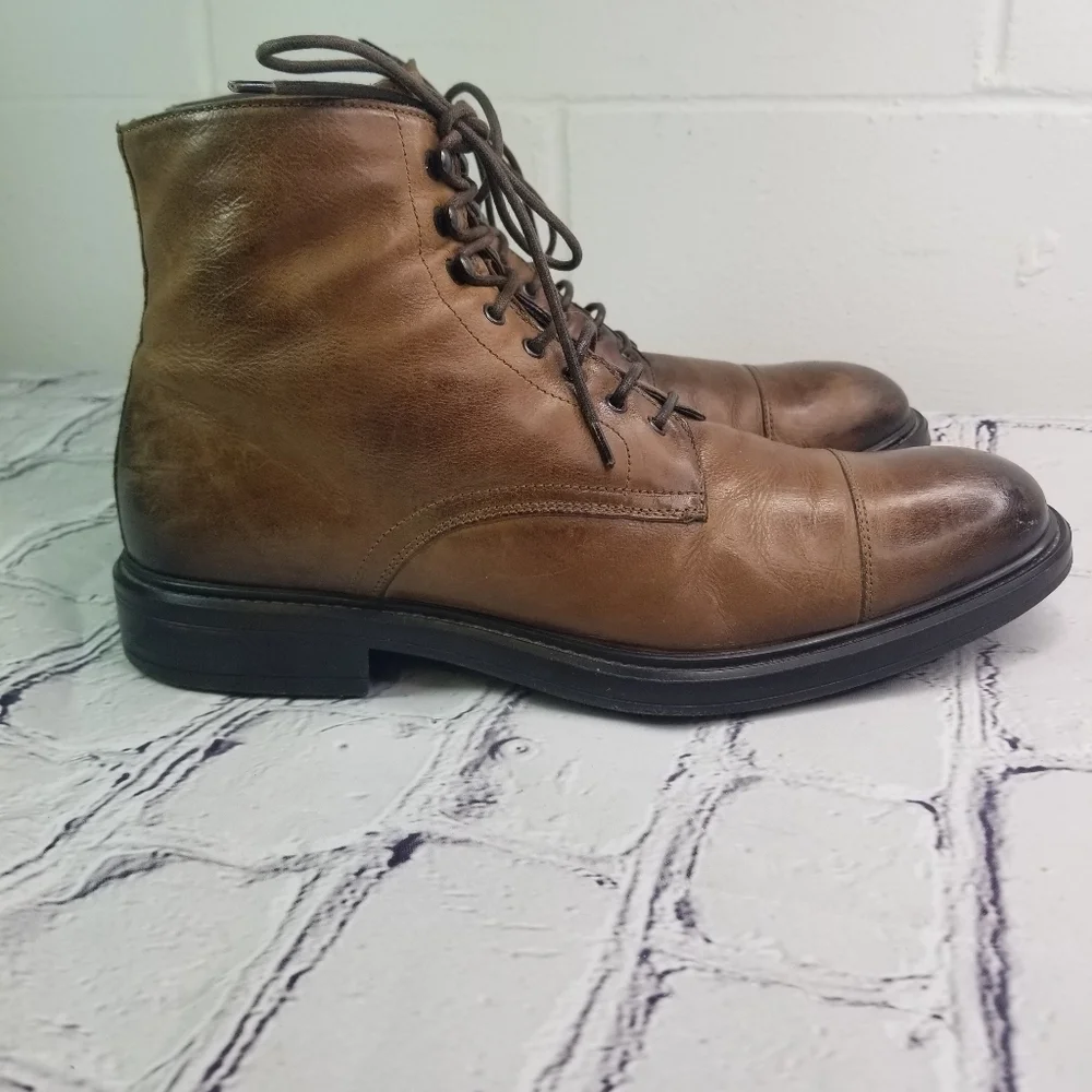 To Boot New York Burkett brown burnished leather lace up boots